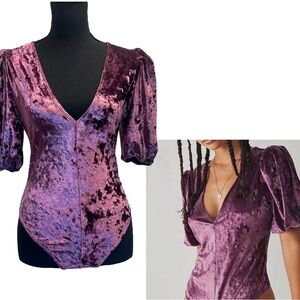 Free People Intimately Don't You Wish Velvet Bodysuit purple XS NWOT